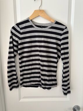 Muji Black & Gray Striped Crewneck Tee